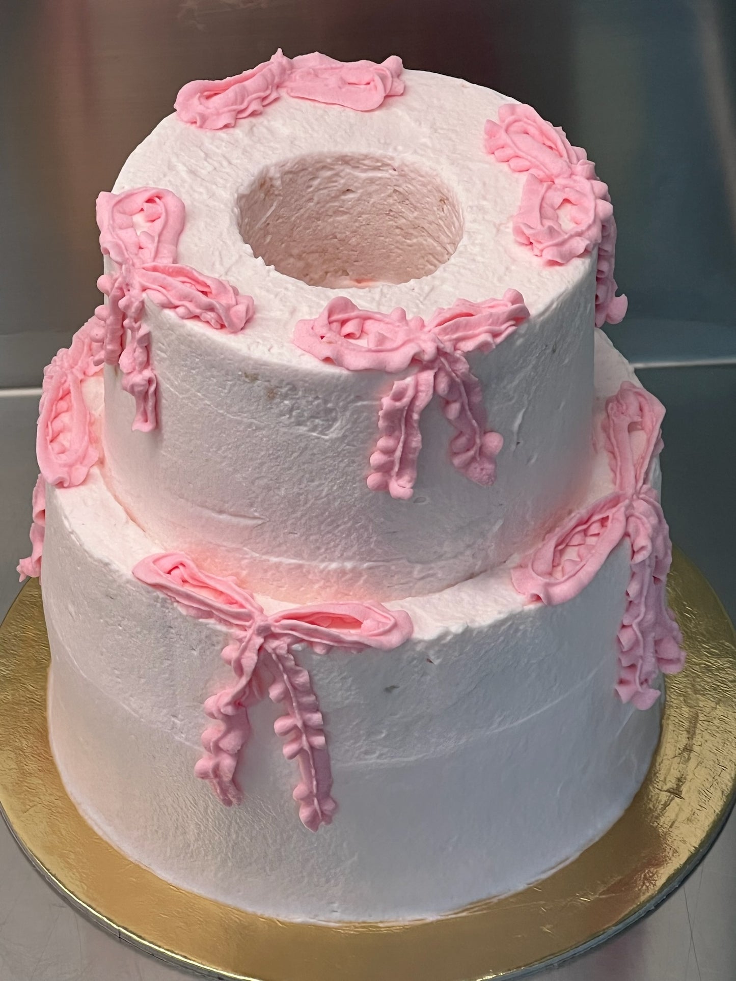 Double Decker Frosted Bow Angel Cake